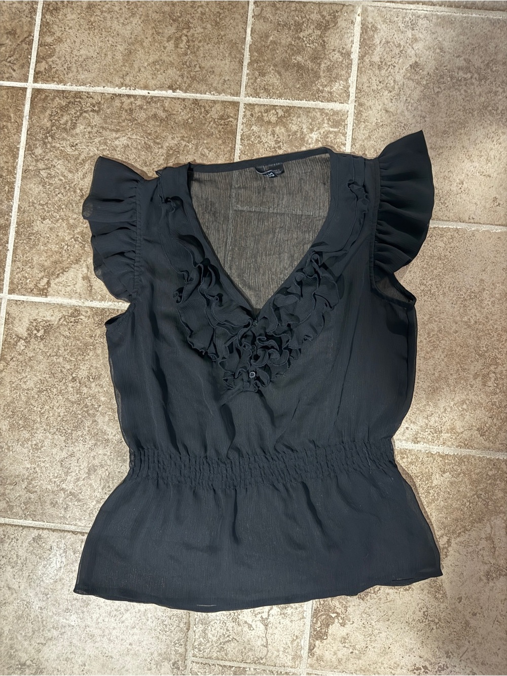Ladies Black Ruffle V-Neck Top